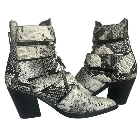 Jeffrey Campbell Caceres Buckle Snake Embossed Ankle Boots Size 6.5 - Picture 9 of 15